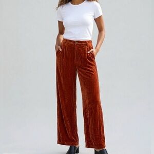 NWT Entro Velvet Wide-Leg Pants in Pumpkin Spice Size Large